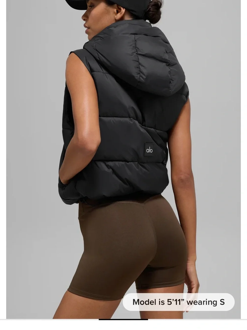 ALO Yoga Black Puffer Vest with Hood